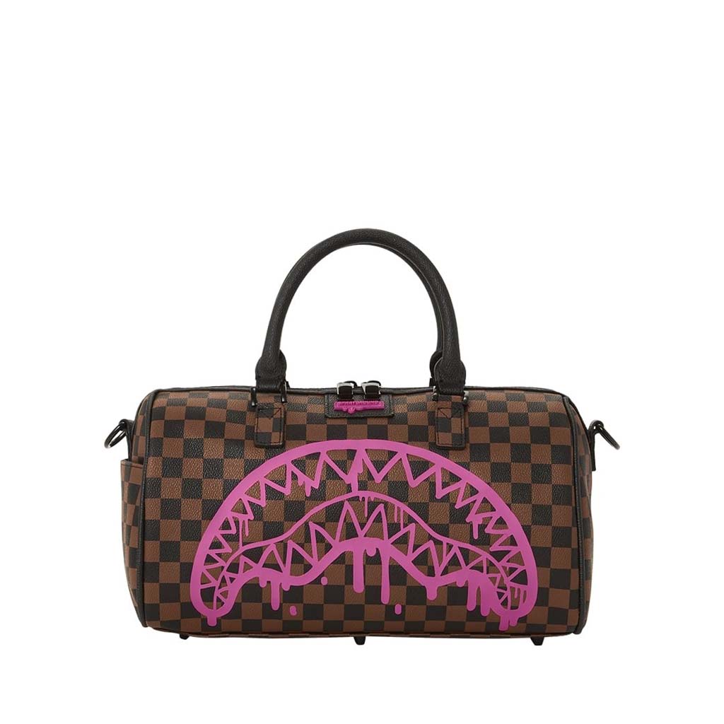 Sprayground Pink Drip Brown Check Mini Duffle